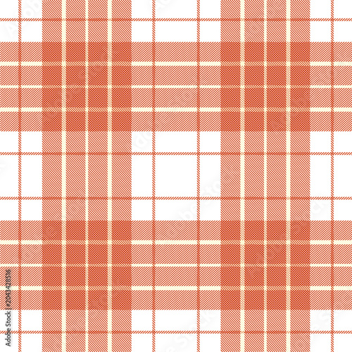 Classic plaid pattern in brick red over a white background