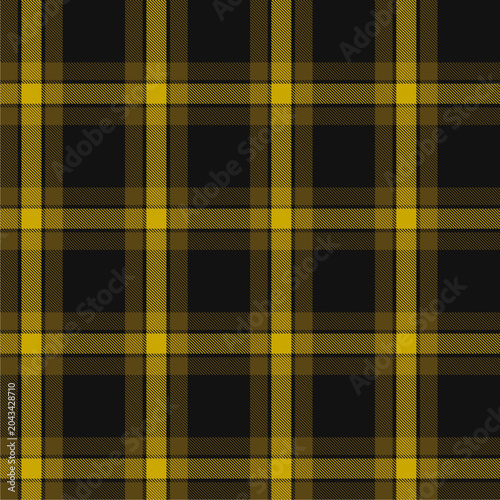 Plaid pattern in mustard yellow, black, and dark olive brown tones