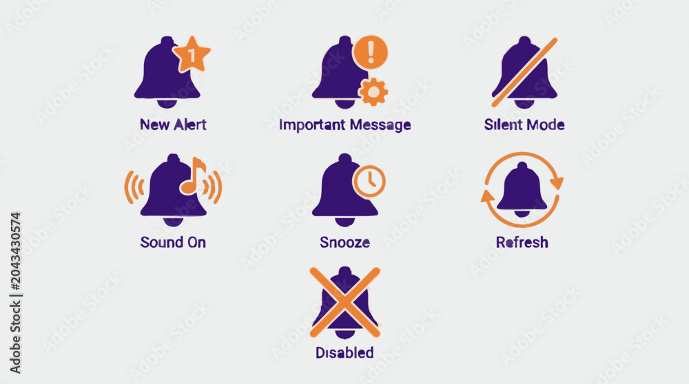 Fototapeta premium Notification bell icons set illustrating various alerts and status states