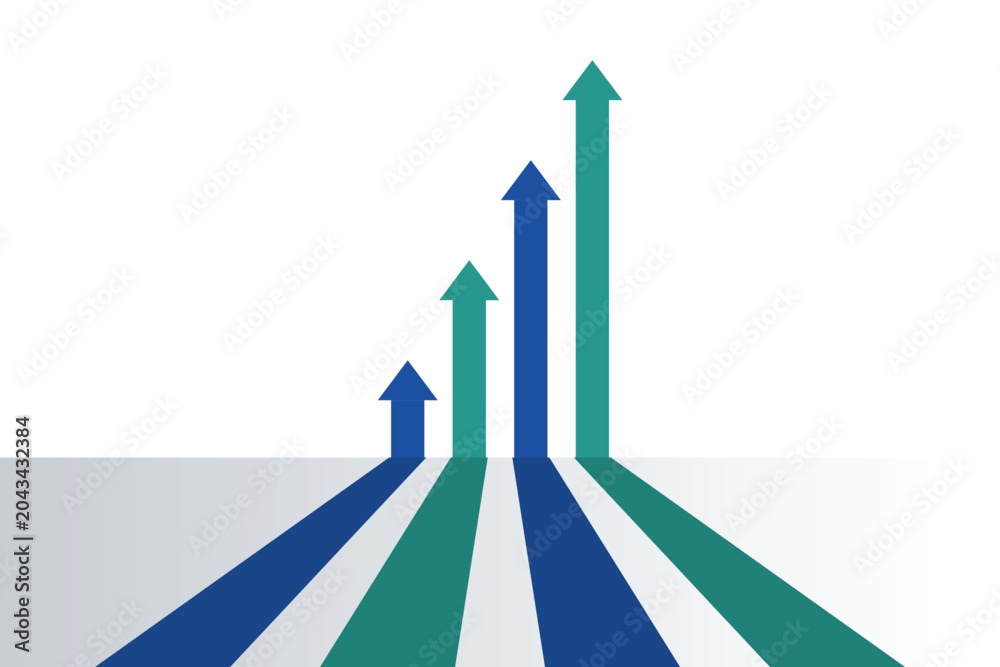 Fotografie Three ascending gradient arrows on light gradient background, upward increasing