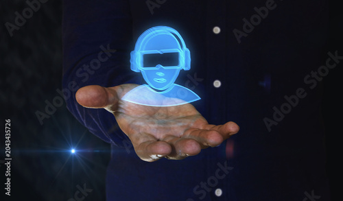 Virtual reality VR symbol over hand