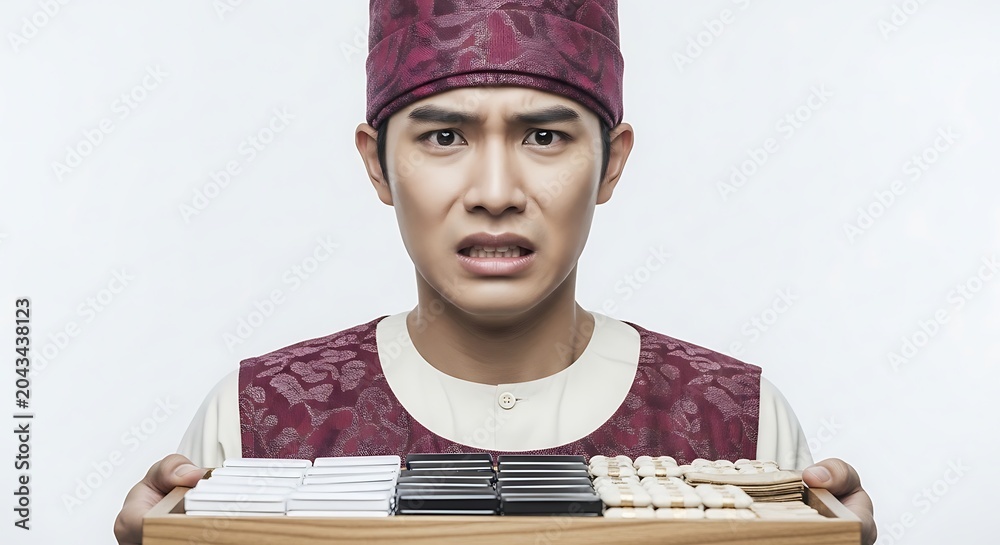 Fototapeta premium Young man holding abacus tool.