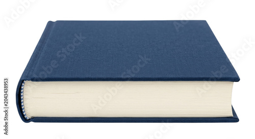 Quadro su tela A closed blue hardcover book lies on a white background, viewed from the side