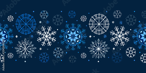 Bild auf Leinwand snowflake pattern on dark blue background winter