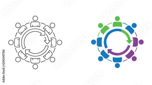 Photography Team members standing in circle with continuous cycle arrows representing workfl