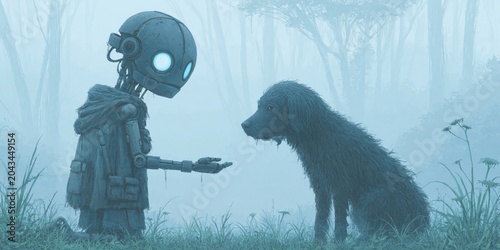 Robot playing with dog