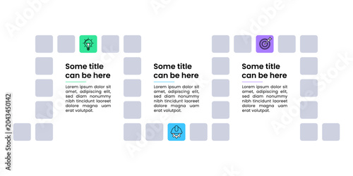 Infographic template. Line with squares and 3 icons