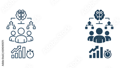 Fényképezés Business team brain storming analysis and performance tracking icon set for corp