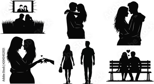 Foto Romantic couple silhouettes collection love dating and relationship vector graph
