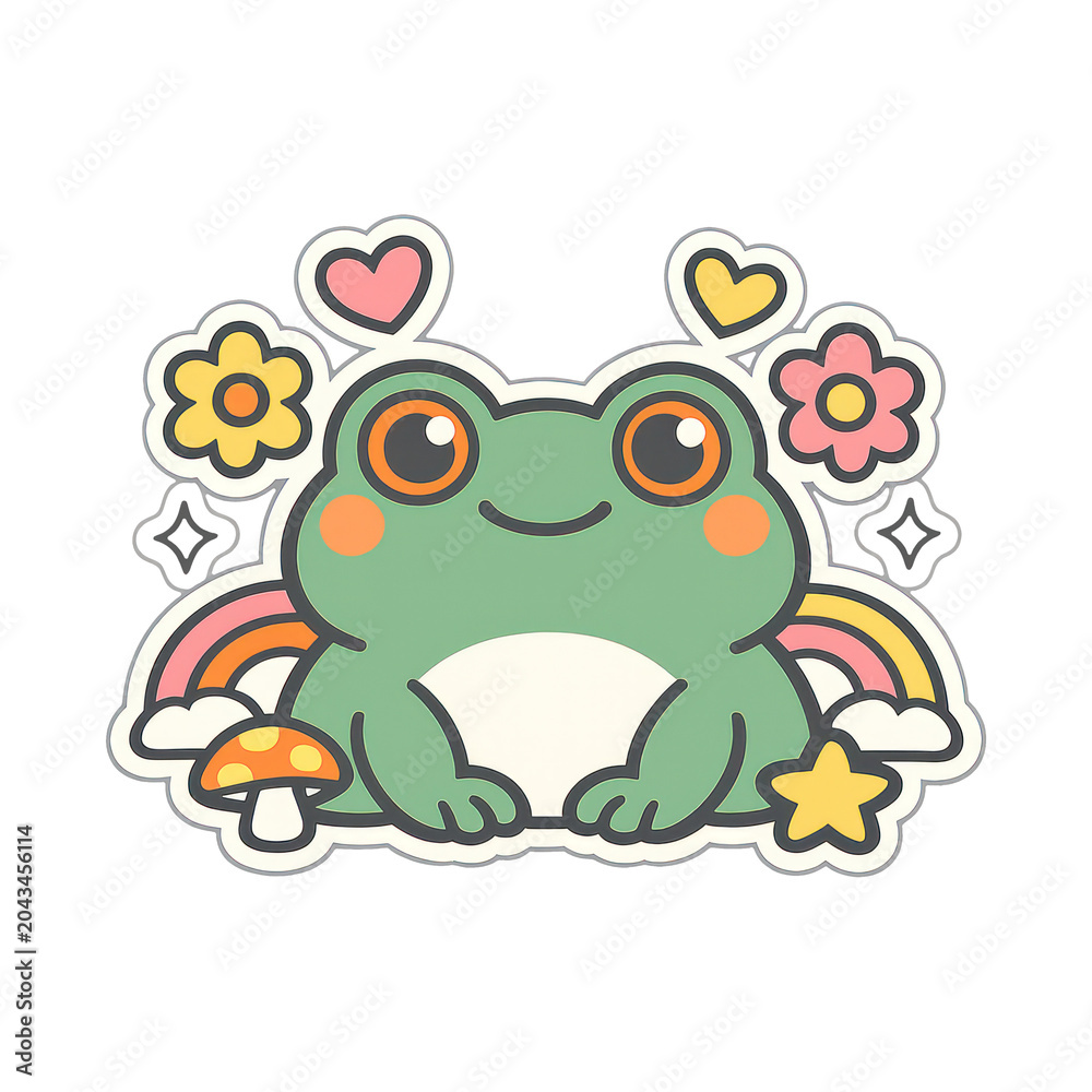 Obraz premium PNG Cute frog with colorful elements.