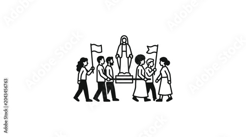 Bild auf Leinwand A line art illustration of a religious procession carrying a statue of the Virgin Mary