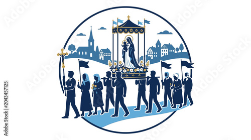 Photos A group of people carrying a religious statue in a solemn procession