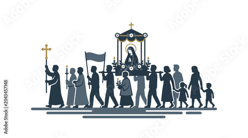 Fotografi Silhouetted procession of people carrying a religious statue in a traditional parade
