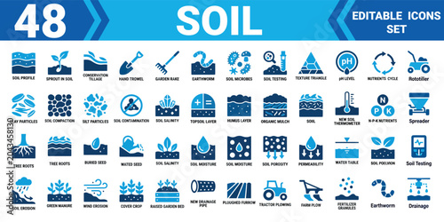 Tableau sur toile Solid soil icon set, 48 editable vector illustration mega pack for agriculture a