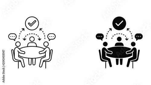 Foto Team meeting agreement and communication icon set with speech bubbles and checkm