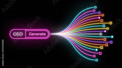 neon geo generate button with branching lines network infrastructure