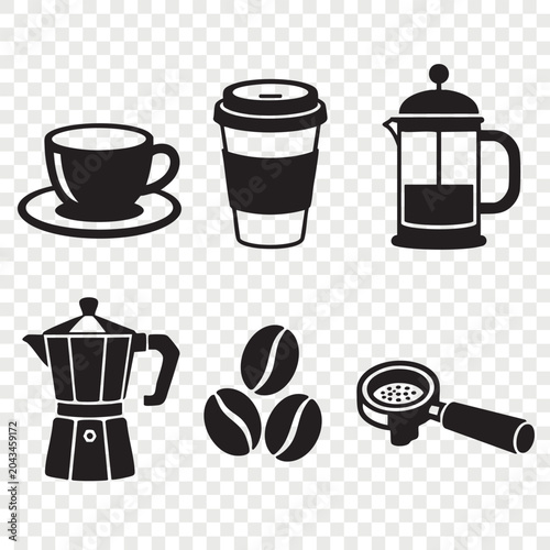 Εκτύπωση καμβά Coffee cup and moka pot espresso accessories icons with tamper tamper portafilte