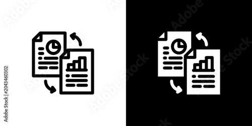 Photos Comparative Analysis Document File Icon concept with flat Black White Background