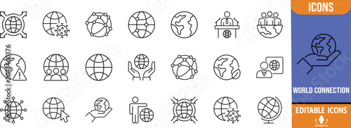 Tableau sur toile Global world connectivity outline icons