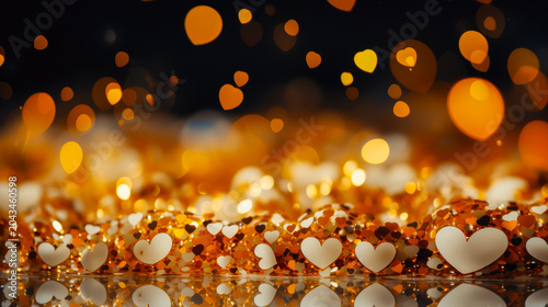 Sparkling Hearts and Golden Glitter Shine Bright During a Celebration at Night
