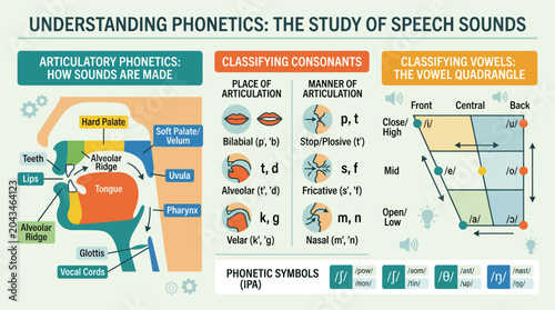 Quadro em tela Understanding phonetics with speech sounds classification.