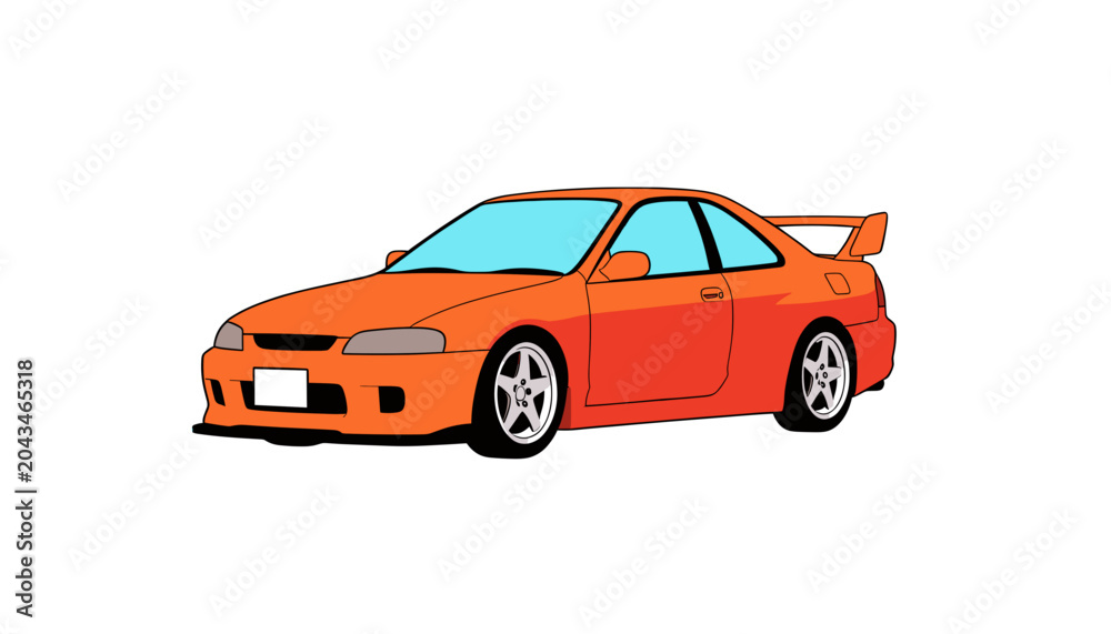 Obraz premium Orange Sports Car Vector Illustration, Isolated Transparent Background for Web Design and Digital Marketing Use