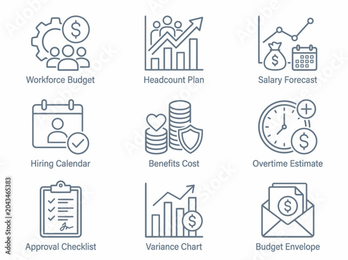Set of Financial Business Icons for Planning and Analysis