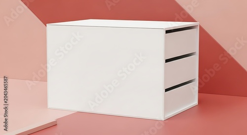 White storage drawer unit with multiple compartments on red background organization solutions storage systems decor