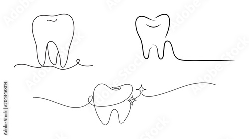 Konstfotografi Minimalist continuous line art drawing of dental teeth symbols for dentistry and