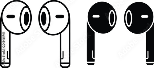 Air Pods Icon Vector Illustration Featuring Wireless Audio Device Symbols in Solid and Outline Styles Designs Vector Designs