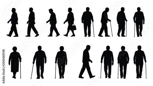 Set of Old Citizen Silhouette Vector Illustration