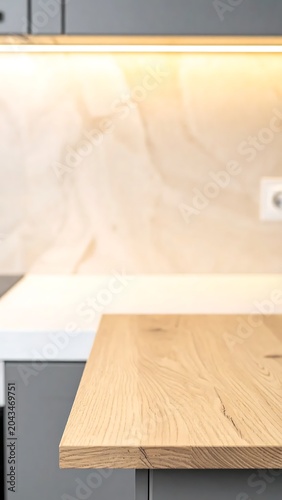 Modern Wooden Countertop in Bright Minimal Kitchen Interior