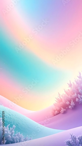 Dreamy Pastel Hills Glowing Under Soft Rainbow Sky in Fantasy Landscape