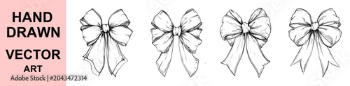 Foto Elegant Black Ribbon Bow Silhouette Set Decorative Gift Knot Collection Isolated