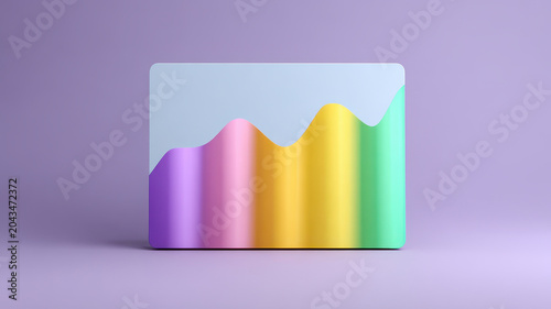 Colorful 3D bar graph with pastel gradient, modern minimal style, isolated on purple background, representing data analysis, business growth, and positive trend, creative and cheerful mood