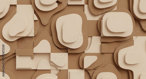 Abstract 3D Layered Topographic Paper Cut Background in Earth Tones