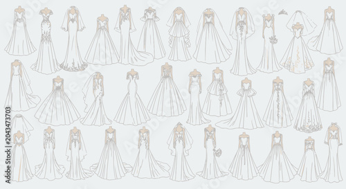 Schilderij op canvas Wedding Dresses in a Sketch Style.