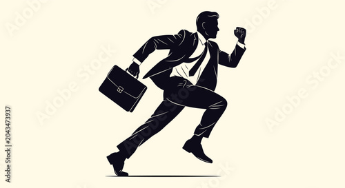 Quadro su tela Determined Businessman Sprinting With Briefcase In Silhouette.
