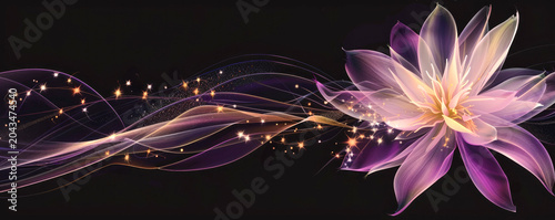Surreal flower illustration glowing neon colors on black backdrop with strong visual impact design