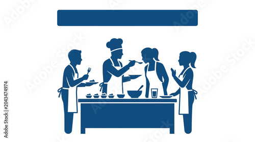 Foto A group of people participating in a professional cooking class together