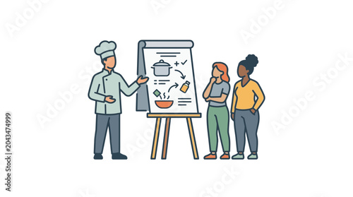 Εκτύπωση καμβά A professional chef teaching a cooking class to two attentive students