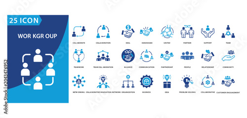 workgroup icon set of collaborate, collaboration, deal,
handshake, united, partner, support, team, teamwork,
team collaboration, alliance, communication, partnership, people, relationship, workgroup,