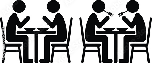 Bild auf Leinwand Two people eating at separate tables with alt text