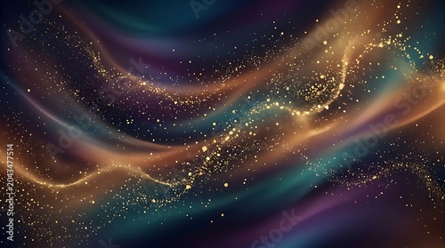 Abstract Dark Background with Gold Glitter and Elegant Flowing Purple and Blue Waves