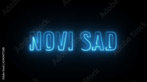Foto Novi sad neon sign animation colorful flickering glowing text on black backgroun