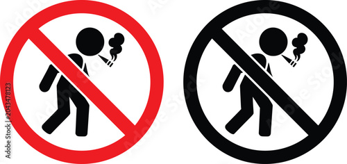 Prohibited smoking and running icon set