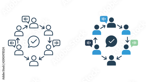 Cuadro en lienzo People in circle communication process vector icon showing team discussion and c