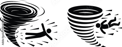 Canvas Print Person running away from tornadoes vector illustration