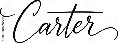 Calligraphy script spelling the name Carter is displayed in a classic elegant black ink.