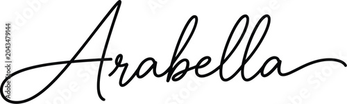 Arabella is a elegant and flowing handwritten script signature isolated on a white background.